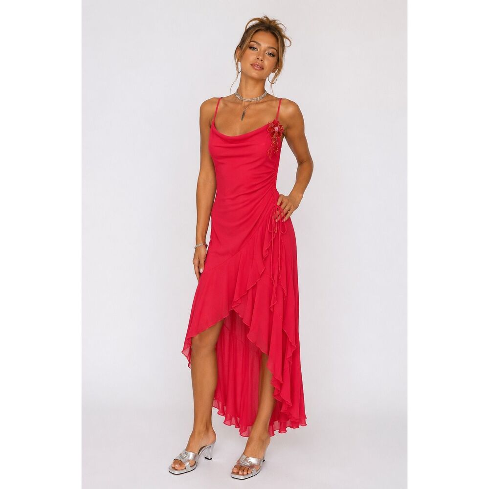 Vintage Jodi Kristopher Womens Hot Pink Strapless Ruffle Hem Formal Dress Large